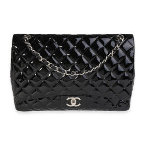 Chanel Black Quilted Patent Leather Maxi Classic Double Flap Bag